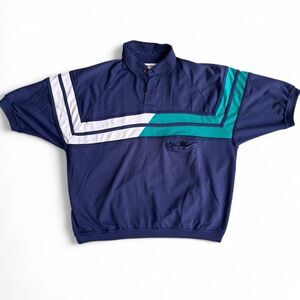 90s Idletime Striped Long Sleeve Rugby Men’s Polo Shirt with Front Button Pocket